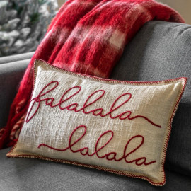 Festive Cream & Red Christmas Cushion Cotton 